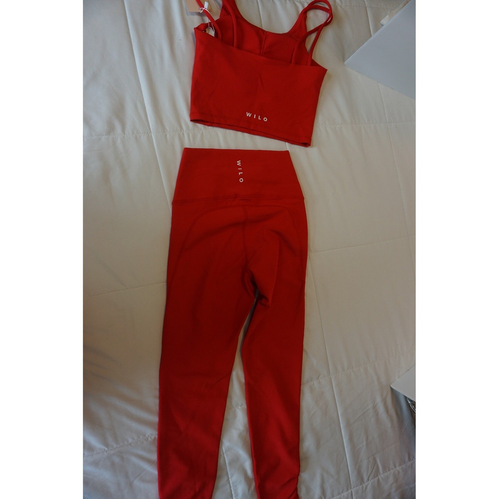 Wilo The Label Fire Red Ribbed Activewear Set XS Tank Top and Ruched Leggings - Picture 5 of 9